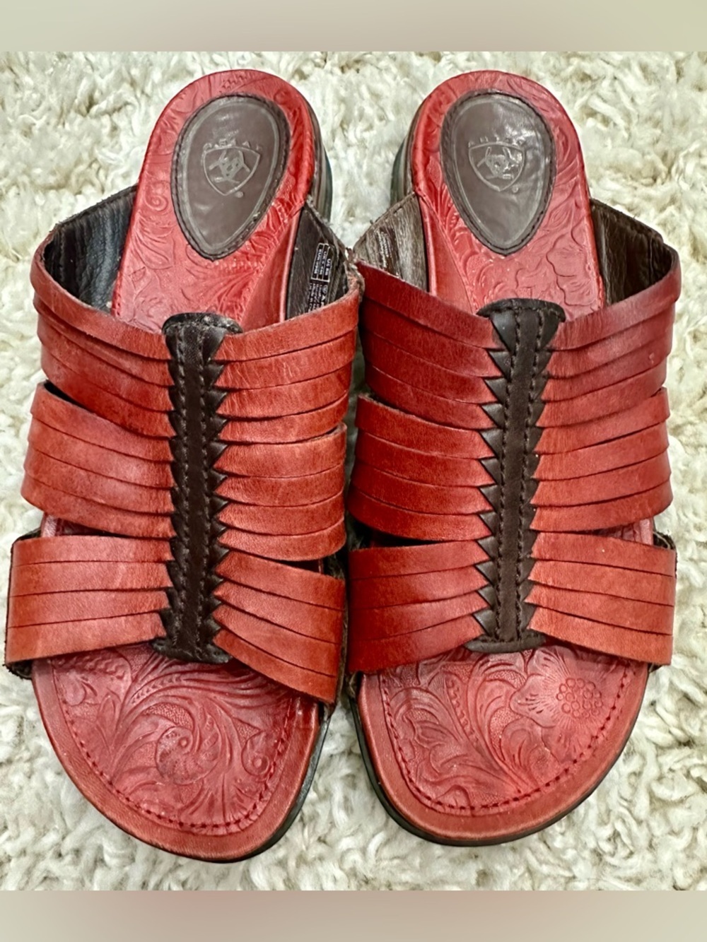 Ariat Costa Slide Chili Tooled Leather Huarache inspired Sandal size 8